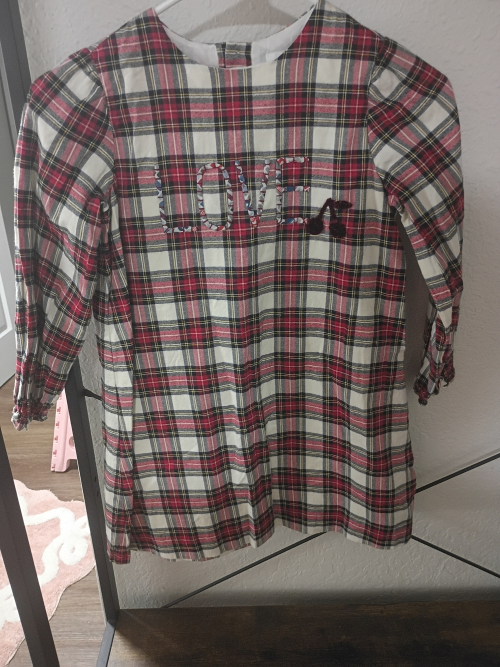 Bonpoint Red White Green Plaid 'LOVE' Long-Sleeve Dress